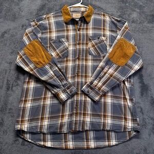 RedHead Ranch Flannel Shirt Mens XL Plaid Workwear Corduroy Collar Elbow Patches